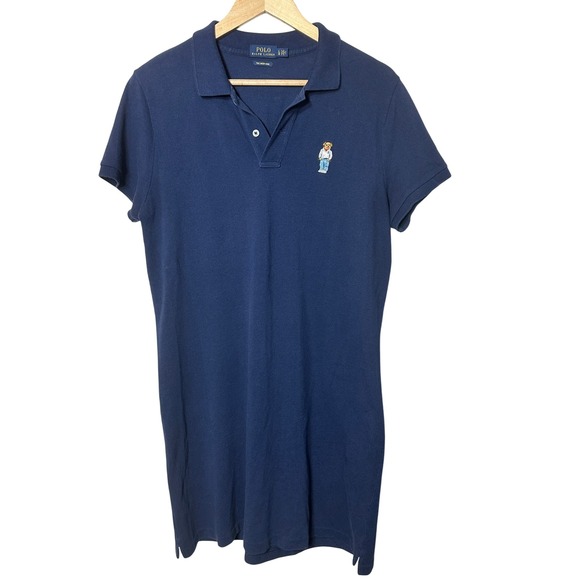 Polo Ralph Lauren The Mesh Mini Polo Bear Navy Blue Women Dress Size Large - Picture 1 of 6